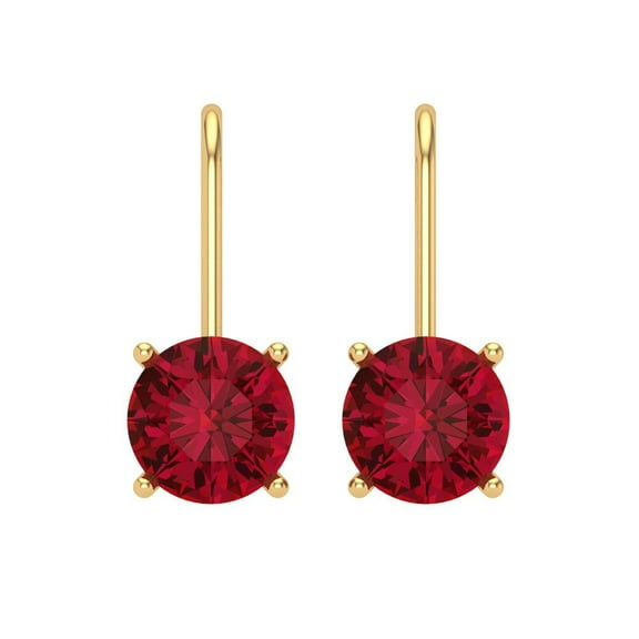 Clara Pucci 3 ct Brilliant Round Cut Drop Dangle VVS1 Genuine Conflict free Red Ruby Solid 18K Yellow Gold Designer Everyday Earrings Lever Back