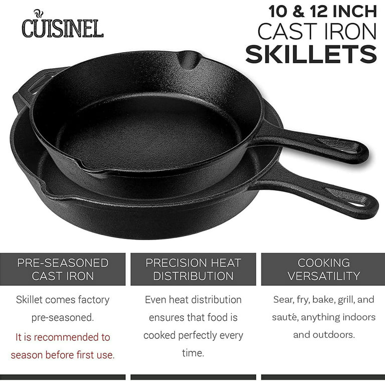 Cuisinel Cast Iron Skillet Set - 3-Piece: 6 + 8 + 10-Inch Frying Pans -  Pre