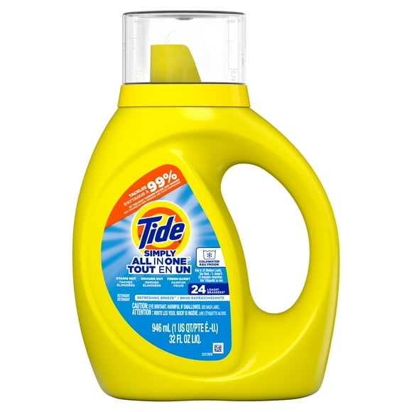 Tide Simply All-In-One Liquid Laundry Detergent, Refreshing Breeze Scent, 24 Loads, 946 mL, TIDE TD SMPLQ HEC RB 24LD