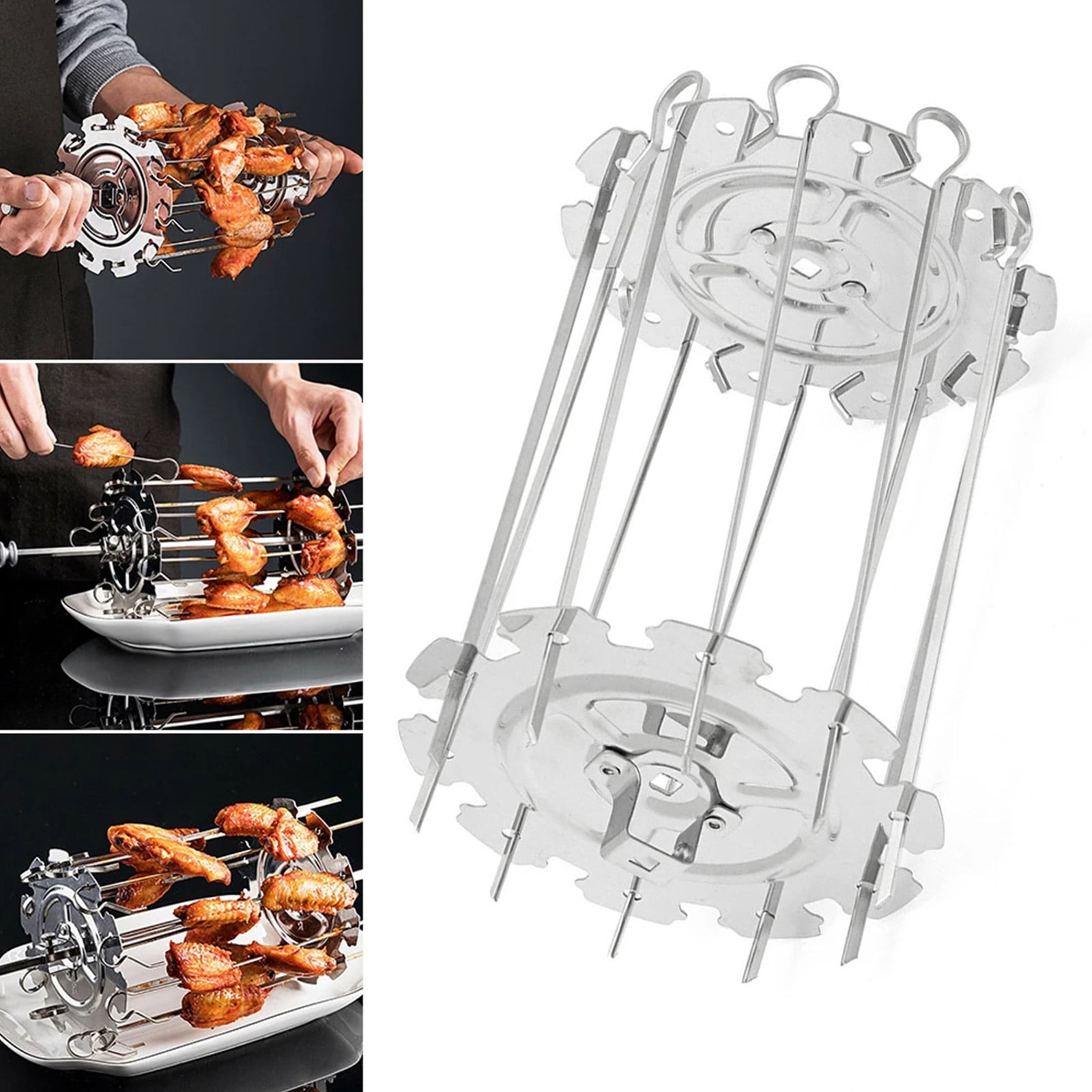 BBQ Kebab Cage Rotisserie Skewer Stainless Steel Grill For Roaster Oven Tools US 