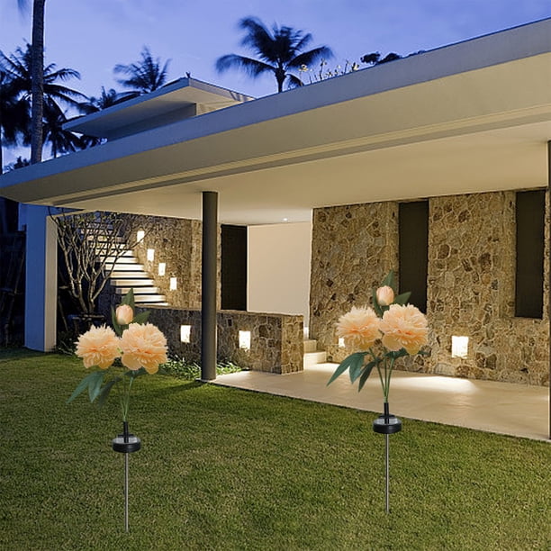 Estaca Solar para Exteriores con Forma de Peonía | Iluminación Decorativa Impermeable para Jardín | Plástico Naranja | 68 Cm | Energía Solar | Decoración para Patio o Jardín | 1 Lámpara