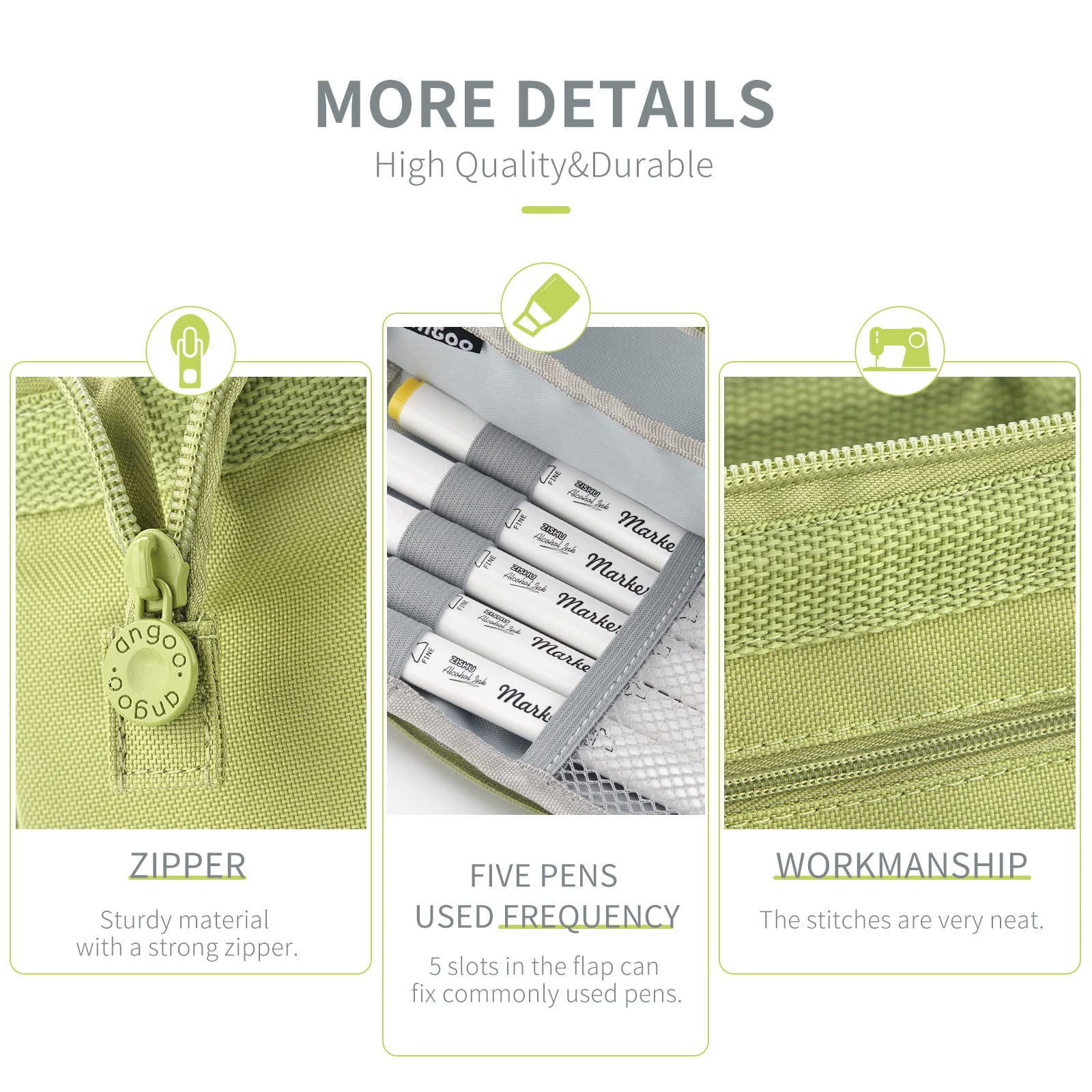 OBOSOE Pencil Case Large Capacity Pencil Pouch Handheld Pen Bag Cosmetic Portable Gift for Office Men Women Adult (Green)