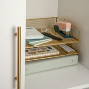Martha Stewart Ryder 3 Tier Gold Desk Letter Tray Organizer, Stackable Steel Mesh Inbox Tray for Files, Papers, or Letters