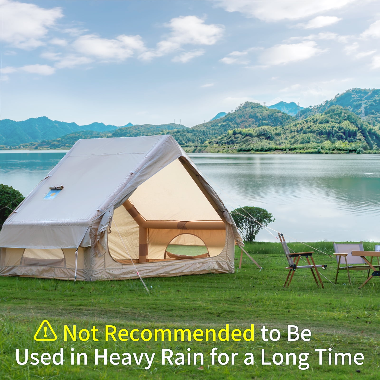 Waldmate Inflatable Camping Tent for 3-4 Person, Glamping Tent with Stove Jack Hand Pump, Oxford Waterproof Blow up Tent with Mesh Windows & Door