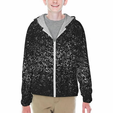 Gaeub Black And White Dotted Printed Sun Protection Hoodie Sun Protection Jacket Kids UPF 50+ Rash Guard Long Sleeve Zip Up Sun Protection Rashguard-XX-Large