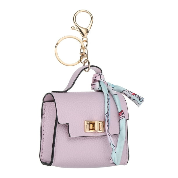 Mini mochila llavero, lindo monedero llavero de mochila de cuero PU, morado