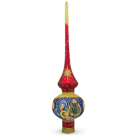 Jesus Tree Topper BestPysanky Nativity Jesus, Mary and Joseph Glass Christmas Tree Topper 11 Inches ()