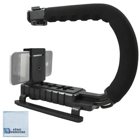 Professional Video Stabilizing Grip + eCostConnection Universal Tripod Smartphone Mount fits Virtually All Phones + Microfiber Cloth
