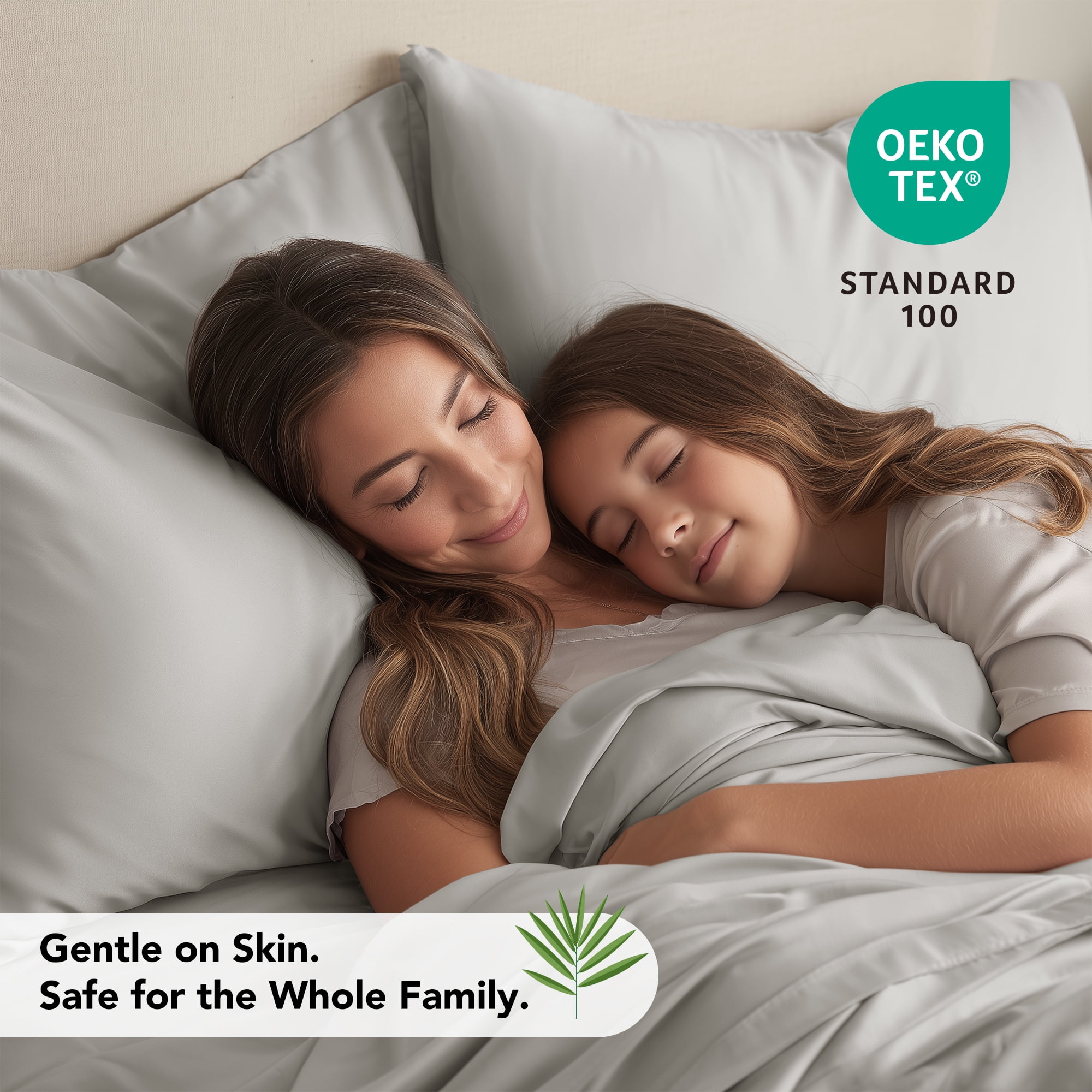Deconovo Silky Soft Bamboo Satin Duvet Cover - Eco-Friendly Luxury Bedding Set for Home, Light Grey, 90"x90"