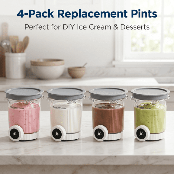 TAVENE Creami Containers 4 Pack, Pints and Lids Compatible with Ninja Swirl Ice Cream NC700 NC701