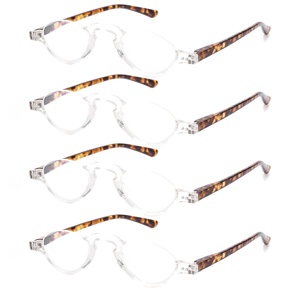 4 Pairs of Blue Light Blocking Half Rimless Transparent Reading Glasses for Women Men Half Moon Fashion Spring Hinge plastic Readers +1.00
