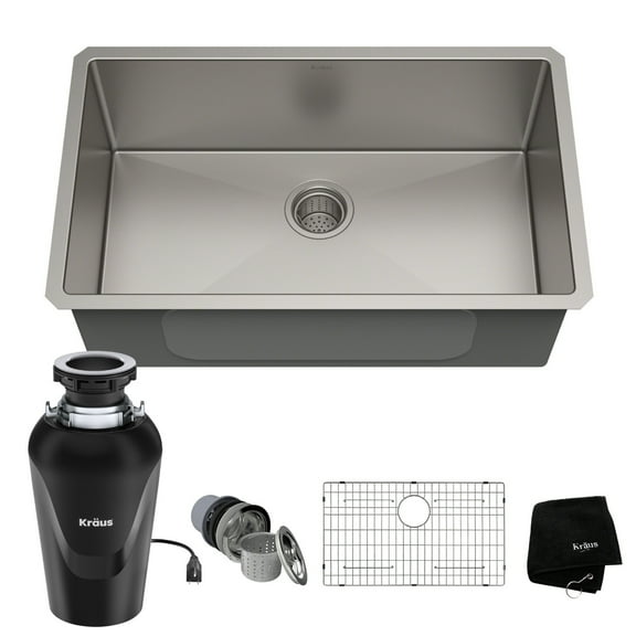 Kraus Standard PRO 30-inch 16 Gauge Undermount Single Bowl Stainless Steel Kitchen Sink with Waste Guard Continuous Feed Garbage Disposal