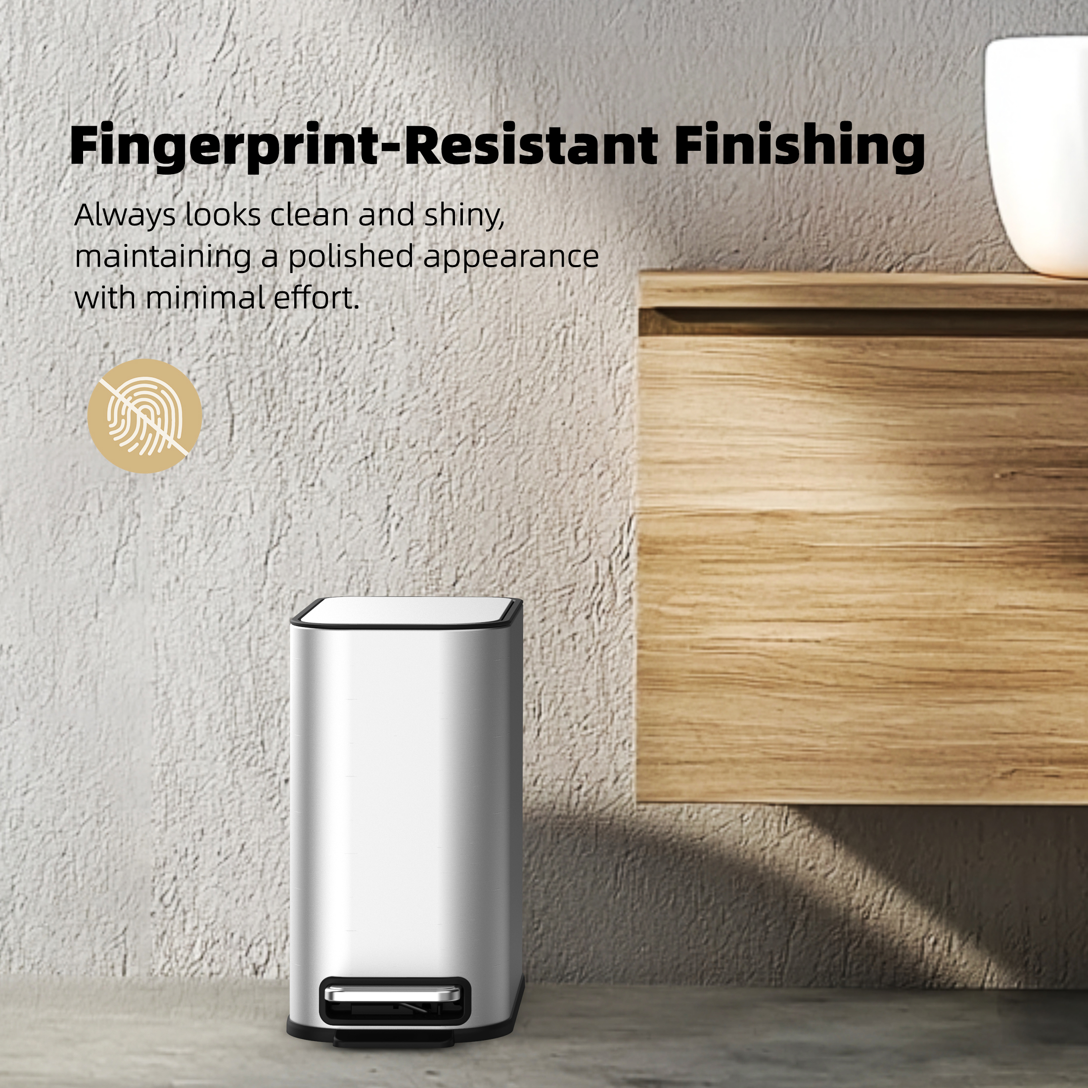 BinMax Step on Bathroom Garbage Can 1.3 Gal Fingerprint Resistant Stainless Steel Trash Bin with Lid