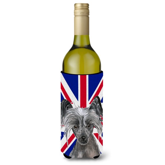 Chinese Crested with English Union Jack British Flag Wine Bottle Hugger
