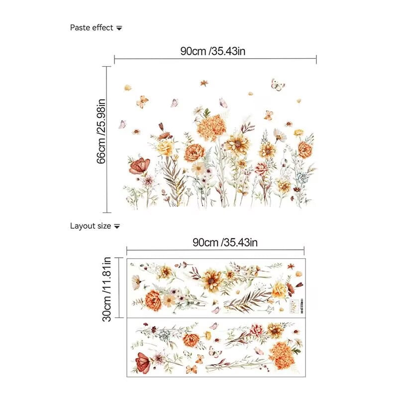 wondever Boho Wildflower Wall Stickers Garden Flowers Grass Peel and Stick Wall Art Decals for Living Room Girls Room Bedroom