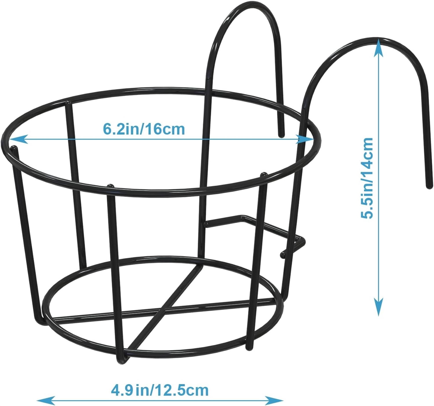 4Pcs Hanging Railing Planter,Over the Rail Flower Pot Holder Hanger, Balcony Planters Railing Hanging, Round Plant Baskets Metal Potted Stand Mounted Deck Porch Patio for Indoor Outdoor, Black