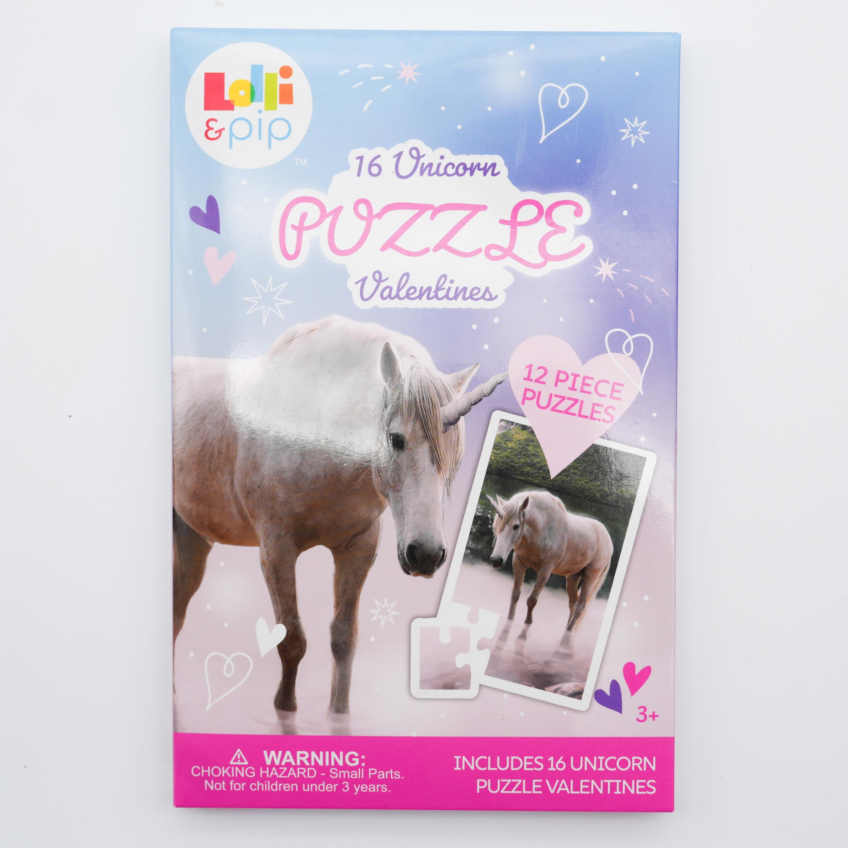Magical Unicorn Valentine Puzzle Cards for Kids, 16-Count, by Lolli & Pip