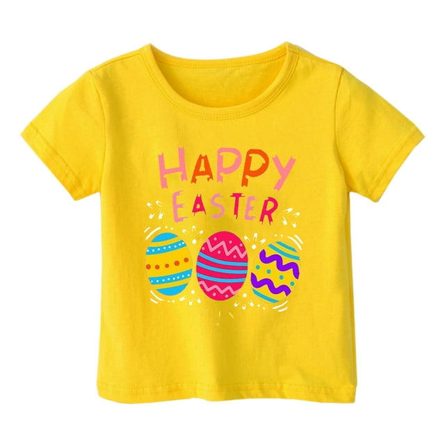 MIASHUI Haut à Manches Courtes pour Garçons et Filles, T-Shirt Graphique de Pâques, Col Rond d'Été, Jaune, 3-4 Ans