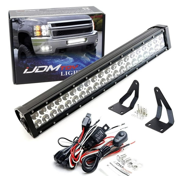 Lower Grille 20-Inch LED Light Bar For 11-14 Chevy Silverado 2500HD 3500HD, Includes (1) 120W High Power LED Lightbar, Lower Bumper Opening Mount Brackets & On/Off Switch Wiring
