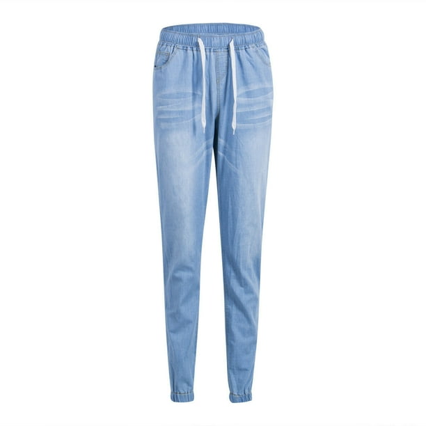 luethbiezx S5XL Womens Elastic Waist Pencil Stretch Denim Skinny