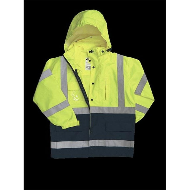 2W 736C-3 XL 100 Percent Waterproof Class 3 Rain Parka - Lime & Blue- Extra Large