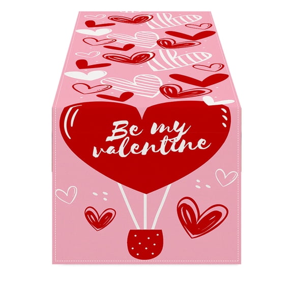 FYTPOV Pink Romantic Table Runner, Valentines Day Decorations, Red Hearts Printed Table Runner for Wedding Party, Christmas Runner for Table Home Decor, 13x72 inch
