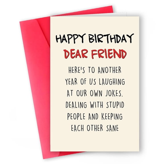 Happy Birthday Card for Friend – Fun and Humorous Design – Blank Inside with Red Envelope – Perfect for Celebrating Friendship and Inside Jokes