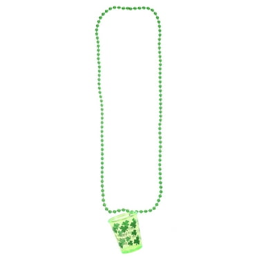 Way To Celebrate St. Patrick's Day Green Beaded Necklace with Shot Glass