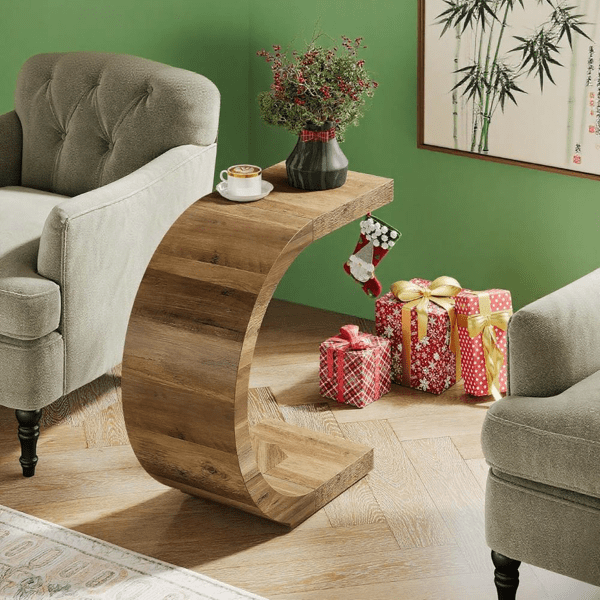C-Shaped End Table, 11.8"*13.8" Tabletop, Compact 11.8"*25.59" Size, for Sofa/Bed/Small Spaces