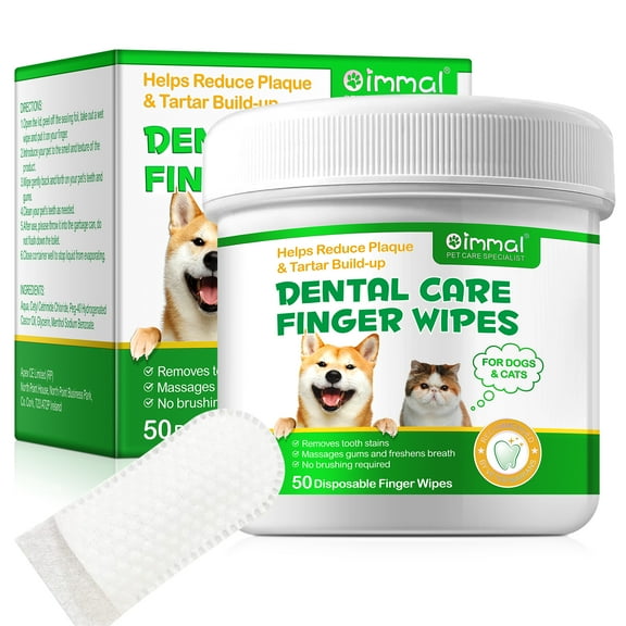 Oimmal Teeth Cleaning Wipes for Dogs & Cats, Dog Dental Care Wipes Helps Wipe Away Plaque & Tartar - Freshens Breath, No-Rinse Dog Finger Toothbrush 50Pcs / 1Pack
