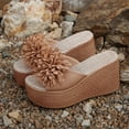 thumbnail image 4 of Platform Wedges Heels foe Women Espadrilles Sandals Open Toe Flower Casual Slip on Slides High Heeled Mules Brown Size 8, 4 of 6