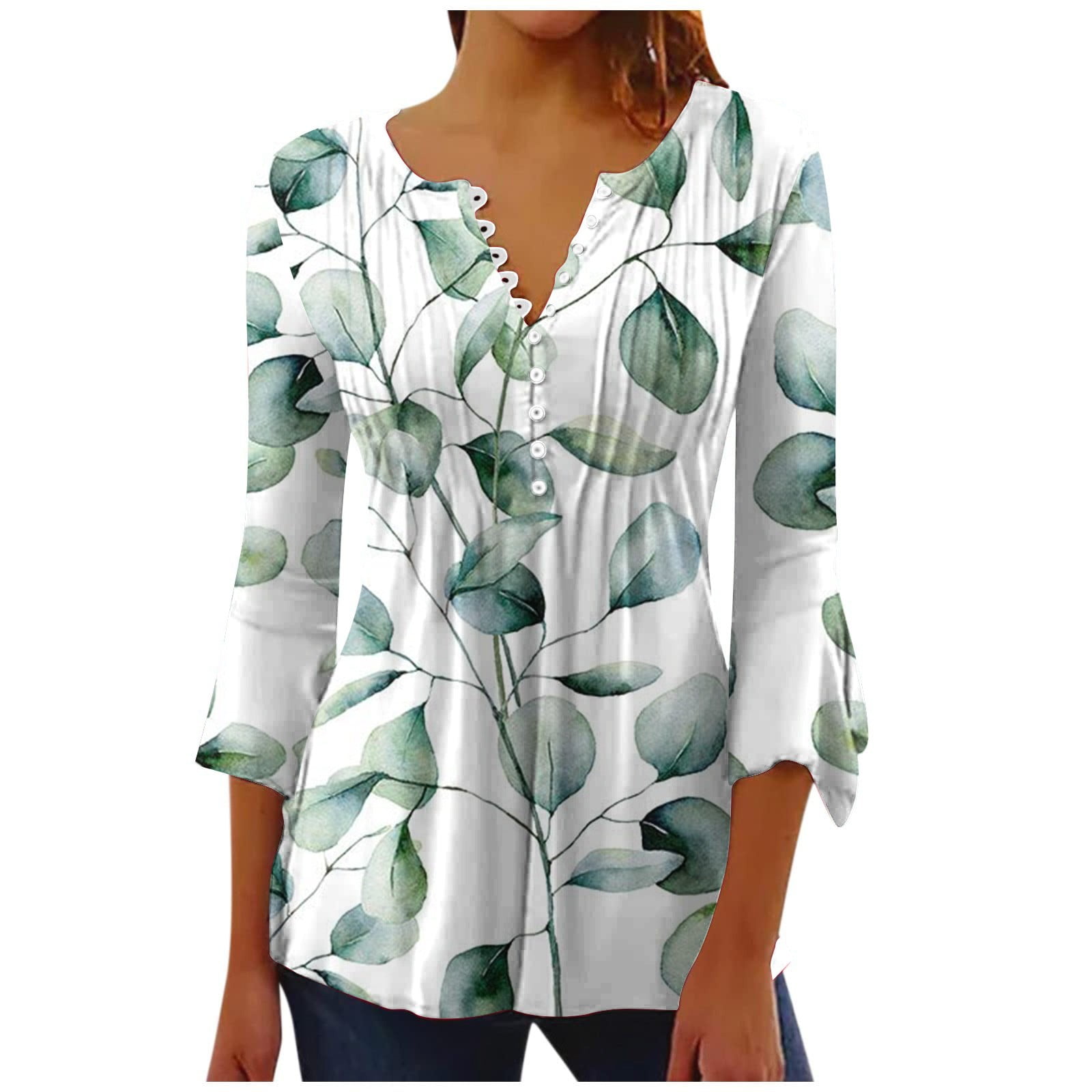 ZCVBOCZ Womens Tops Hide Belly Fat Shirts 2023 Button V Neck Pleated T  Shirts Cute Butterfly Print 3/4 Sleeve Tunic Tops at  Women's  Clothing store