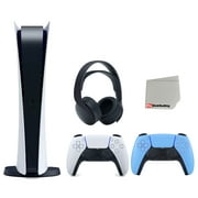 Sony Playstation 5 Digital Edition Console with Extra Blue Controller and Black PULSE 3D Headset Bundle with Cleaning Cloth