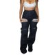 thumbnail image 1 of Vaqueros ajustados sexy de Unybwonn para mujer, con recorte de perlas desgastadas, deslumbrantes, pantalones cargo elásticos con múltiples bolsillos, 1 of 7