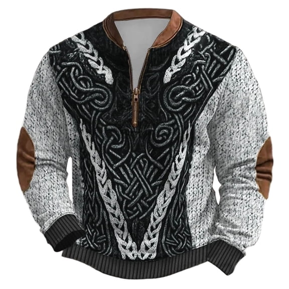 Mens Midweight Quarter Zip Pullover Lined Crewneck Sweater With Norse Mythology Warm Inner Layer Winter Wear Clothes