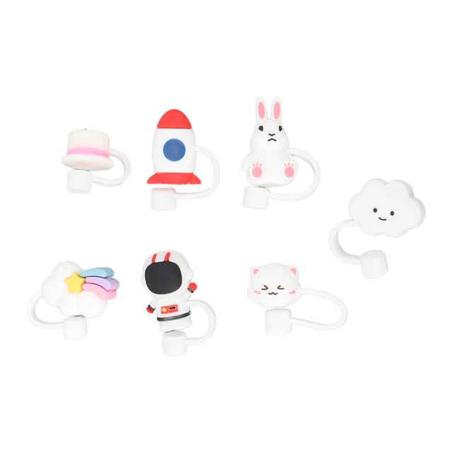 7 Uds. Cubiertas de puntas de pajita de silicona, cubierta de pajita reutilizable, tapones de pajita suave para pajitas de 6 a 8 mm, tapas de pajita mixtas, juego blanco