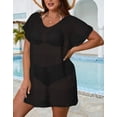 thumbnail image 2 of Drvitor Plus Size Swimsuit Cover Up for Women V-Neck Short Sleeve Crochet Tops Casual Loose Beach Swim Cover Up with Side Split, 2 of 8