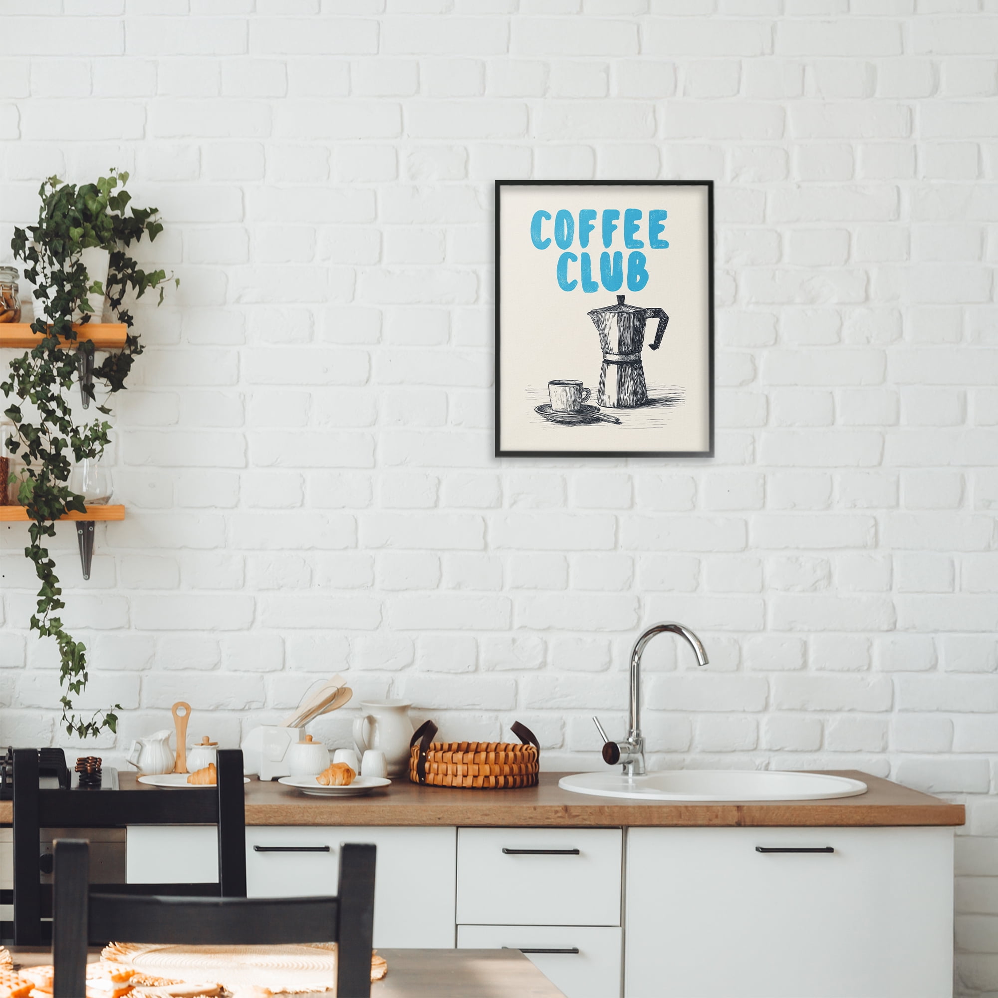 Stupell Industries Coffee Club Retro Drawing Black Framed Giclee Art, design by Andreas Magnusson