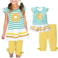 thumbnail image 2 of Favoffer Girls' Multicolor Daisy Striped Set & Round Neck Flutter-Sleeve Outfit - Play, Party, Photoshoot, Outing 1-10Y, 2 of 7