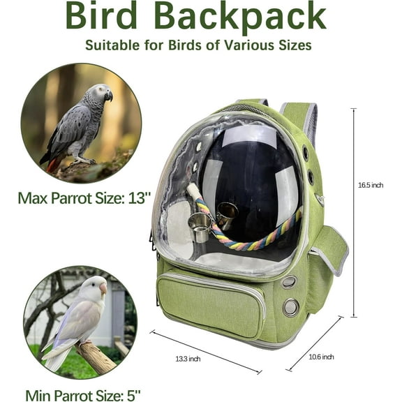 Bird Backpack Carrier Travel Cage with Perch, Tray & Food Cups for African Greys, Conures Parakeet Cockatiel Budgie, Small Animal Pet Carrier Bag for Vet Hiking Camping