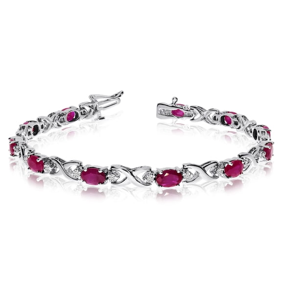 14k White Gold Natural Ruby And Diamond Tennis Bracelet