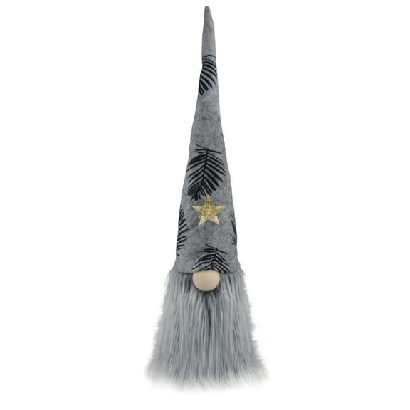 Northlight Lighted Star Gnome with Palm Leaves Hat Christmas Decoration - 16" - Gray and Black