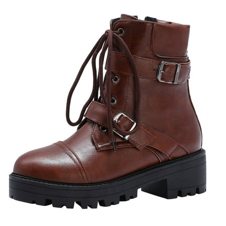 

Mid-Calf Boots for Women Fashion Up Boots Belt Buckle Winter Female Shoes Lace Boots Women s Short Soft Leather Women s Boots PU Dress Sandals for Women Brown