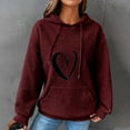 thumbnail image 2 of Virmaxy Women's 2024 Christmas Waffle Knit Hoodie Crew Neck Heart Print Pullover Shirt Long Sleeve Sweatshirt with Pockets Wine-7 XXL, 2 of 3