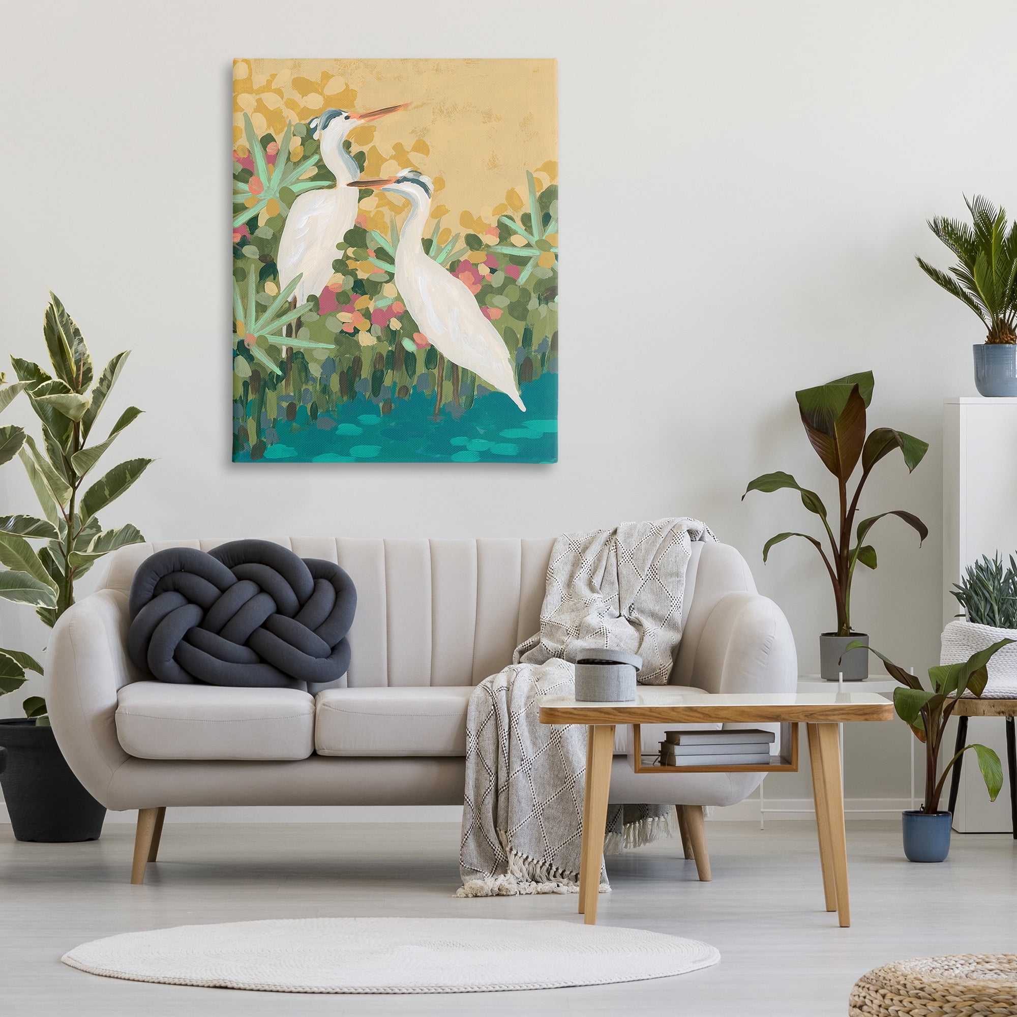 Stupell Industries Modern Birds at Pond's Edge Animals & Insects Painting Gallery Wrapped Canvas Art Print Wall Art, 36 x 48
