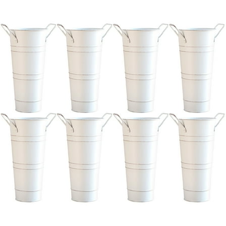 8 Pcs Galvanized Iron Vases for Home Decor, Rustic Flower Buckets, Vintage Design for Indoor Decoration | Durable Galvanized Iron