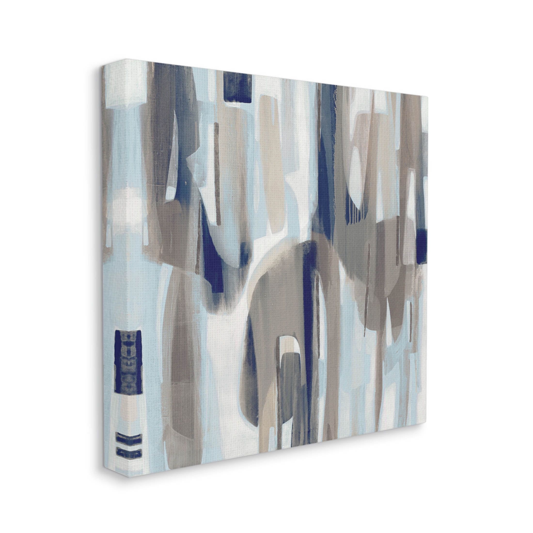 Neutral Beige Falling Strokes Abstract Painting Gallery Wrapped Canvas Print Wall Art