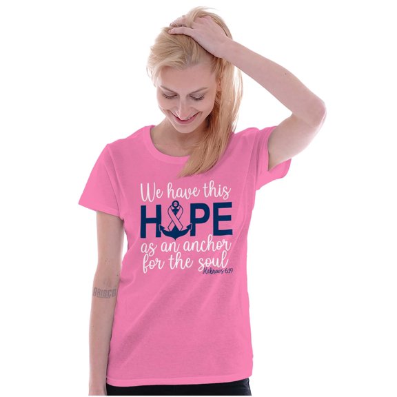 Breast Cancer Hope is an Anchor Quote Womens Slim Fit Graphic Tee Brisco Brands S