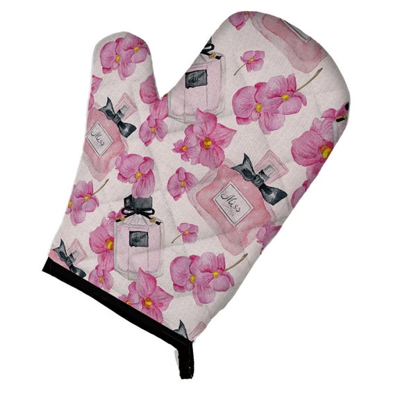 Caroline's Treasures Watercolor Pink Flowers and Perfume Oven Mitt