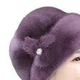 thumbnail image 3 of Winter Hat Russian Faux Rabbit Fur Flower Decor Thickened Luxury Keep Warm Solid Color Autumn Winter Thermal Middle-aged Women Cap for Outdoor-Purple, 3 of 8